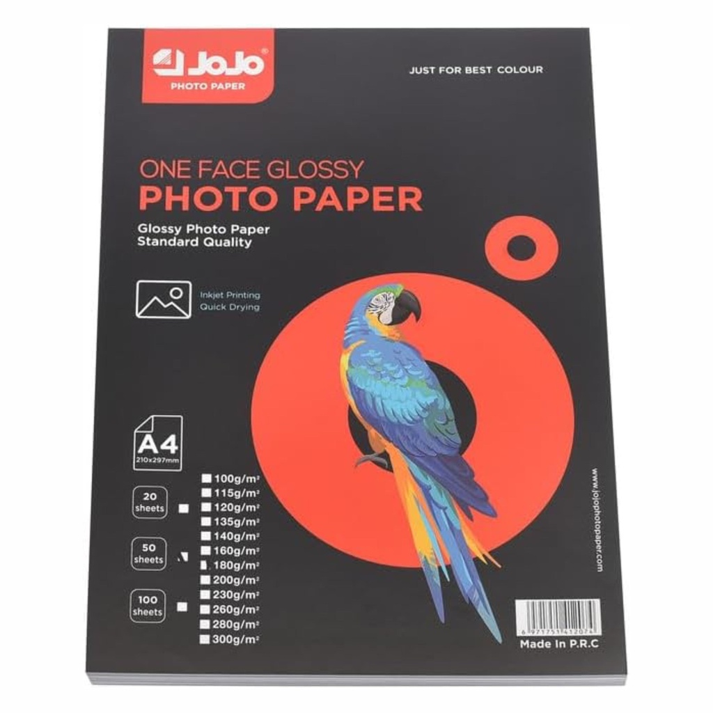 PAPEL FOTOGRÁFICO BRILLANTE A4 180GR 100 HOJAS JOJO