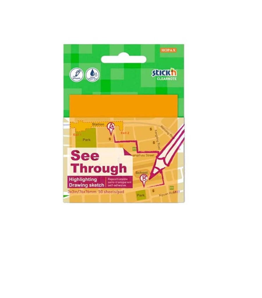 NOTAS TRANPARENTE NARANJA 3X3 50H STICK'N